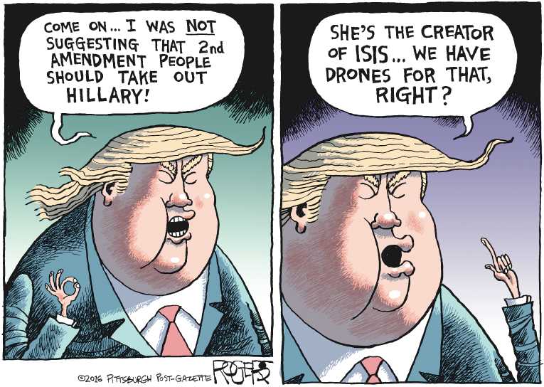 Political/Editorial Cartoon by Rob Rogers, The Pittsburgh Post-Gazette on Trump Hits Hard