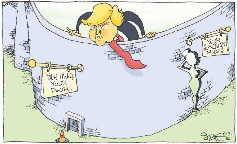 Political/Editorial Cartoon by Signe Wilkinson, Philadelphia Daily News on Trump Hits Hard