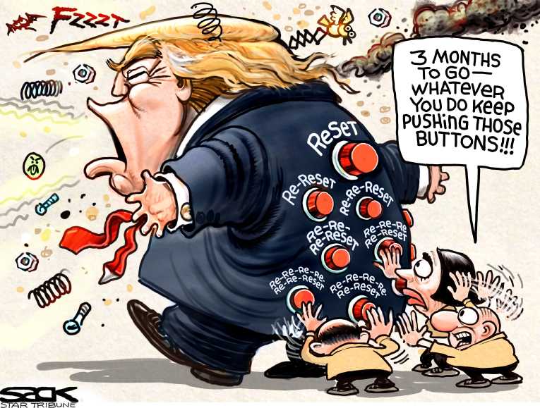 Political/Editorial Cartoon by Steve Sack, Minneapolis Star Tribune on Trump Hits Hard