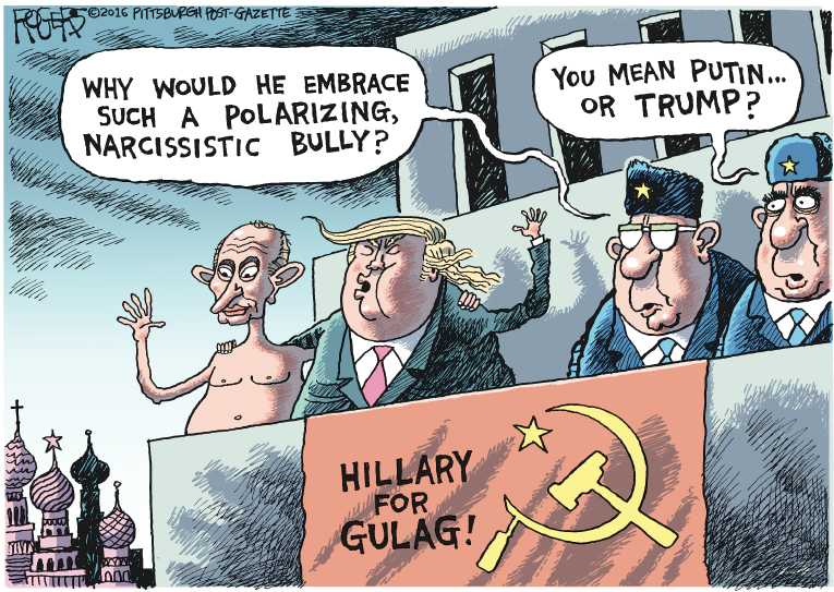 Political/Editorial Cartoon by Rob Rogers, The Pittsburgh Post-Gazette on Trump Hits Hard