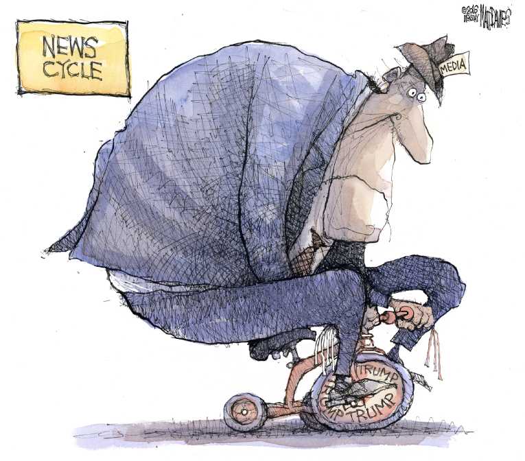 Political/Editorial Cartoon by Matt Davies, Journal News on Trump Dominates Headlines
