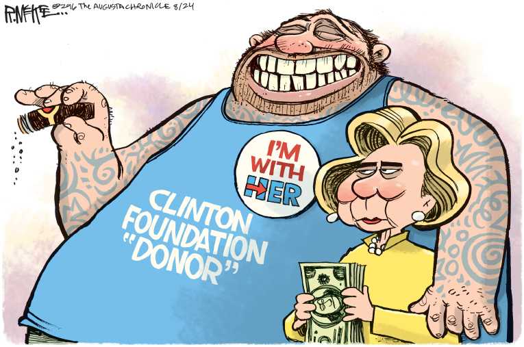 Political/Editorial Cartoon by Rick McKee, The Augusta Chronicle on Clinton Foundation Under Fire