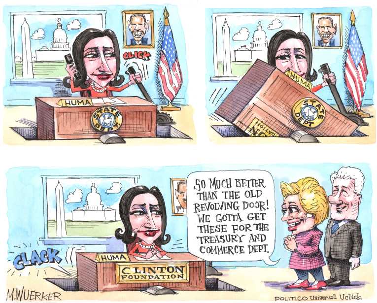 Political/Editorial Cartoon by Matt Wuerker, Politico on Clinton Foundation Under Fire
