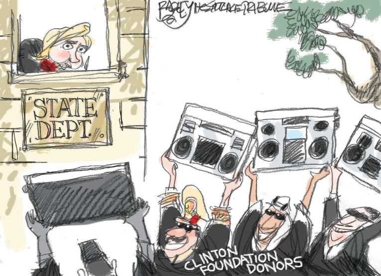Political/Editorial Cartoon by Pat Bagley, Salt Lake Tribune on Clinton Foundation Under Fire