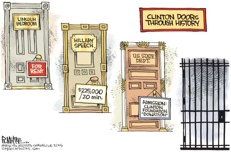 Political/Editorial Cartoon by Rick McKee, The Augusta Chronicle on Clinton Foundation Under Fire