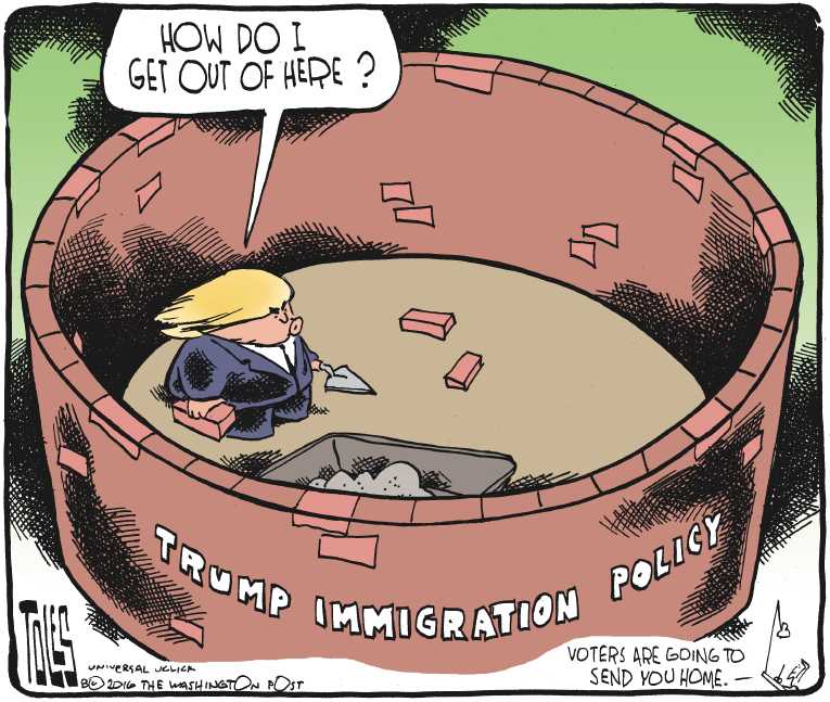 Political/Editorial Cartoon by Tom Toles, Washington Post on Trump Alters Immigration Position