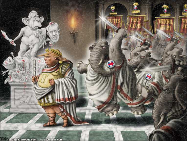 Political/Editorial Cartoon by Sean Delonas, CagleCartoons.com on Trump Alters Immigration Position