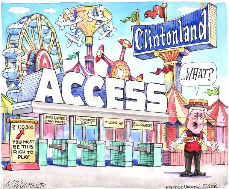 Political/Editorial Cartoon by Matt Wuerker, Politico on Clinton Kicking Back