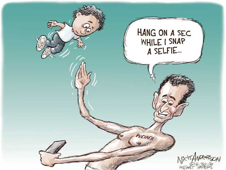 Political/Editorial Cartoon by Nick Anderson, Houston Chronicle on Weiner Does It Again