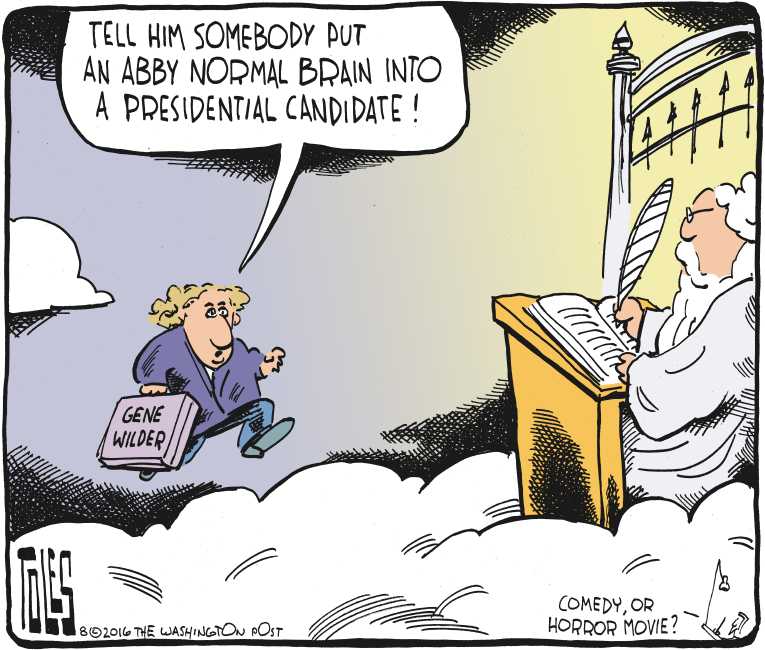 Political/Editorial Cartoon by Tom Toles, Washington Post on Gene Wilder Dies
