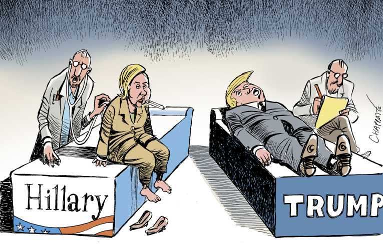 Political/Editorial Cartoon by Patrick Chappatte, International Herald Tribune on Candidates’ Health in Question