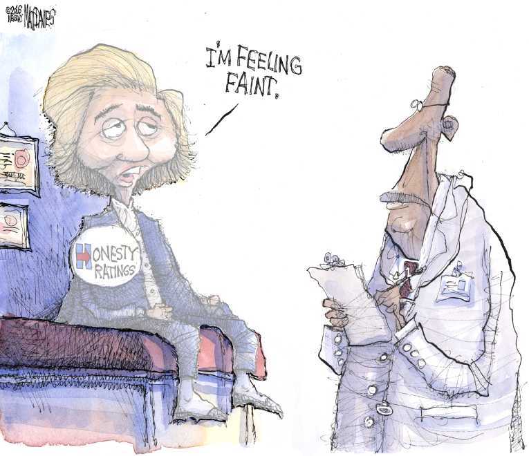 Political/Editorial Cartoon by Matt Davies, Journal News on Hillary Powering Through