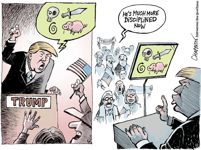 Political/Editorial Cartoon by Patrick Chappatte, International Herald Tribune on Trump Closing the Gap