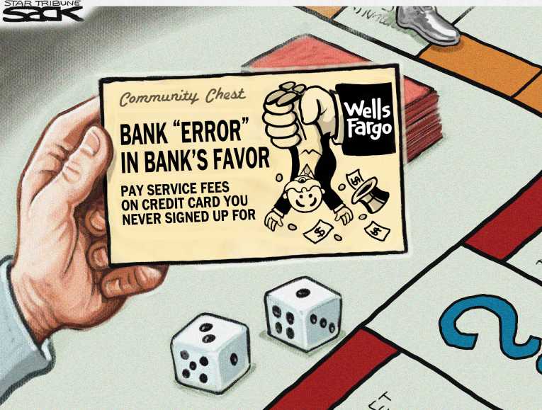 Political/Editorial Cartoon by Steve Sack, Minneapolis Star Tribune on Bank Robs Customers Again