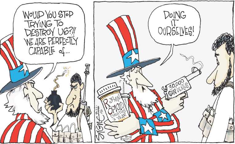 Political/Editorial Cartoon by Signe Wilkinson, Philadelphia Daily News on Terror Rocks New York
