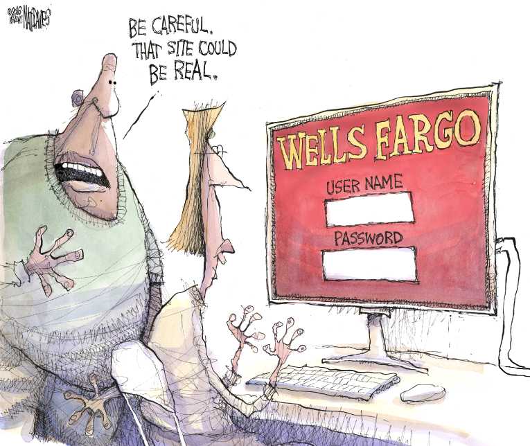 Political/Editorial Cartoon by Matt Davies, Journal News on Wells Fargo Under Attack