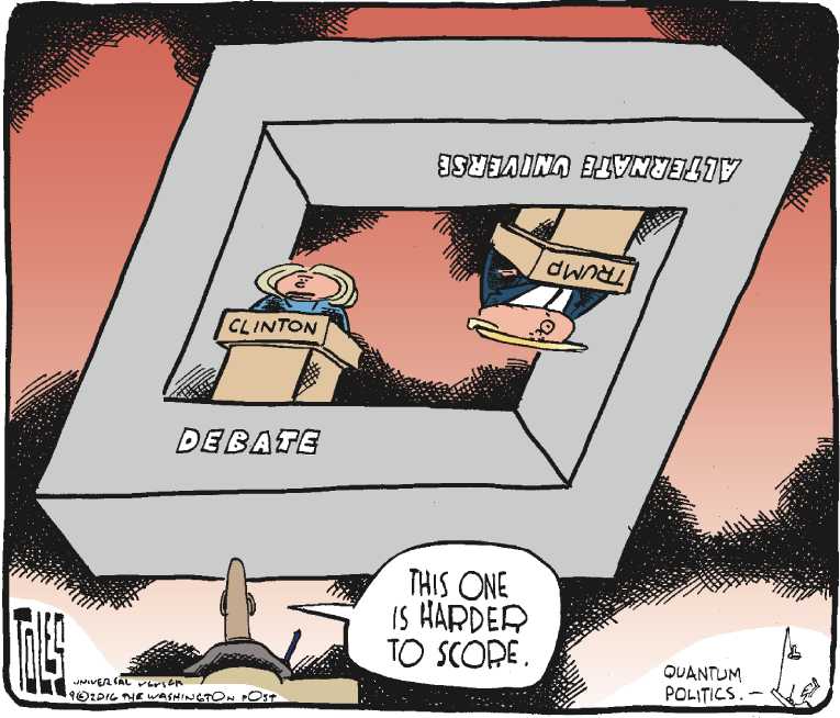 Political/Editorial Cartoon by Tom Toles, Washington Post on Candidates Survive First Debate