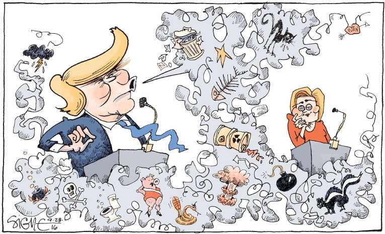 Political/Editorial Cartoon by Signe Wilkinson, Philadelphia Daily News on Candidates Survive First Debate