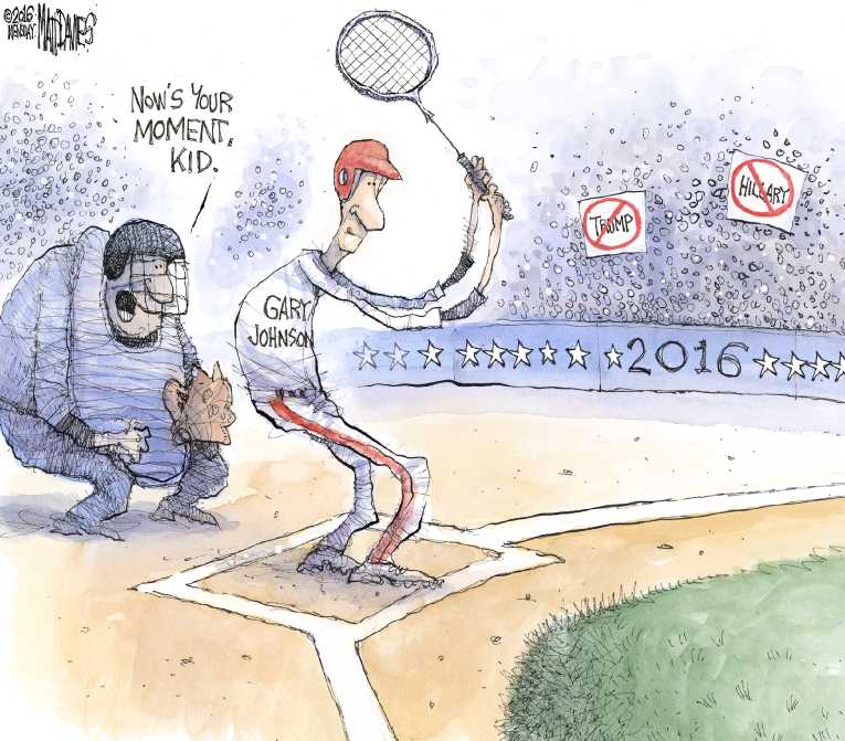 Political/Editorial Cartoon by Matt Davies, Journal News on Libertarian Hopeful Gets His Chance