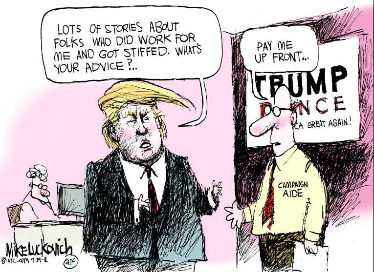 Political/Editorial Cartoon by Mike Luckovich, Atlanta Journal-Constitution on Trump Pays No Income Taxes