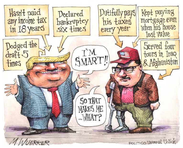 Political/Editorial Cartoon by Matt Wuerker, Politico on Trump Pays No Income Taxes