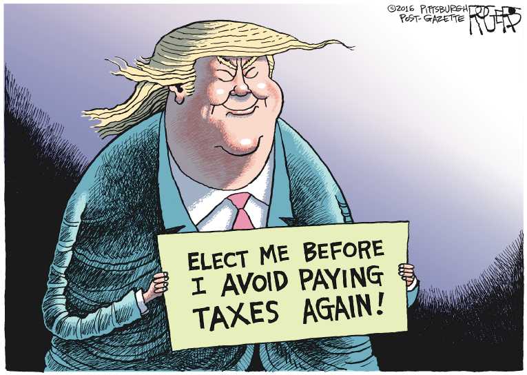 Political/Editorial Cartoon by Rob Rogers, The Pittsburgh Post-Gazette on Trump Pays No Income Taxes