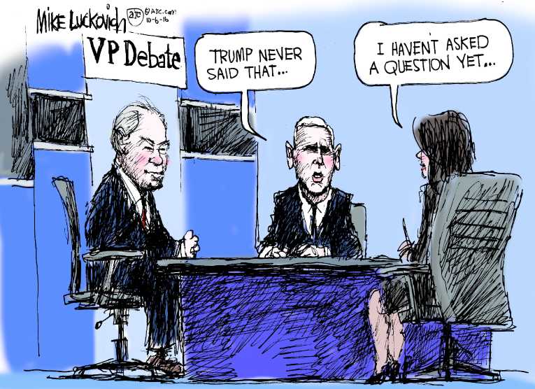 Political/Editorial Cartoon by Mike Luckovich, Atlanta Journal-Constitution on VP Candidates Face Off