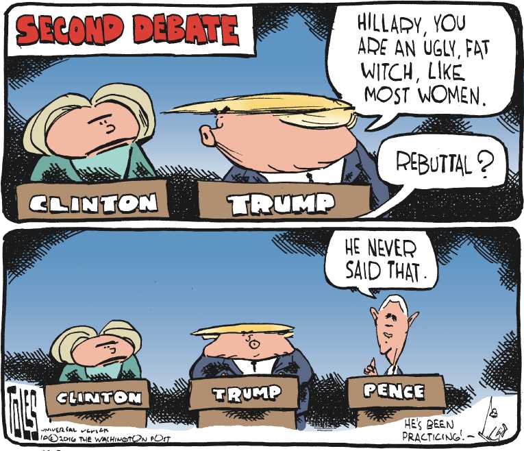 Political/Editorial Cartoon by Tom Toles, Washington Post on Debate Gets Nastier