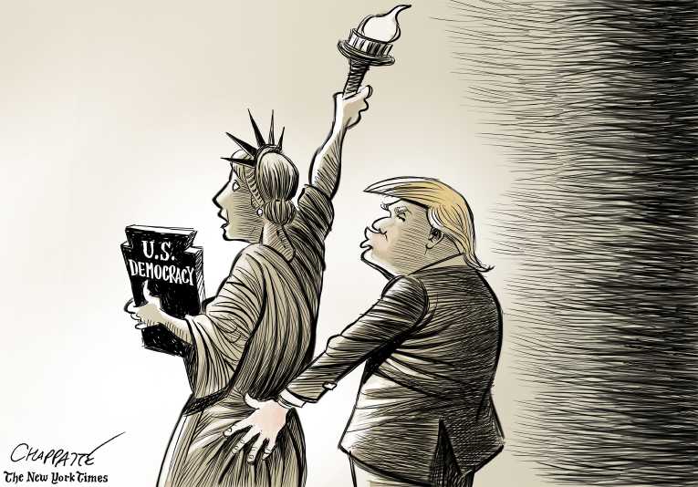 Political/Editorial Cartoon by Patrick Chappatte, International Herald Tribune on Trump Contemplates Power Grab
