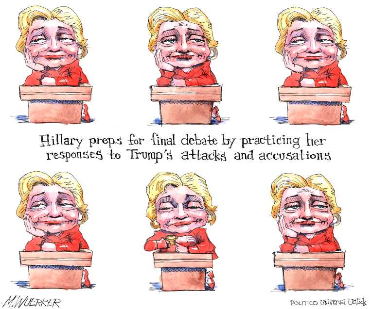 Political/Editorial Cartoon by Matt Wuerker, Politico on Final Debate Tonight