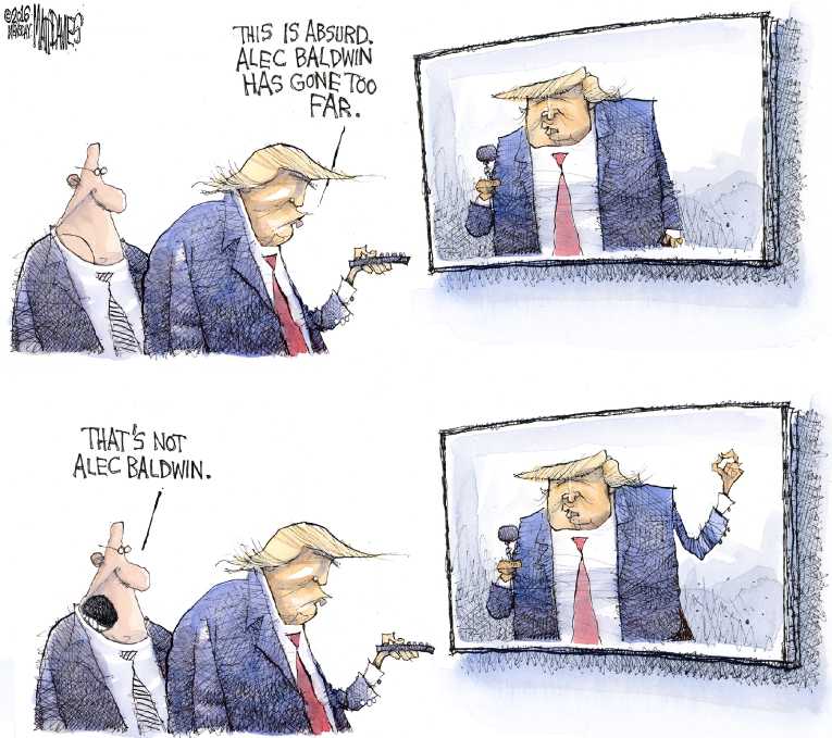 Political/Editorial Cartoon by Matt Davies, Journal News on Trump Battling Allegations