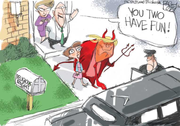 Political/Editorial Cartoon by Pat Bagley, Salt Lake Tribune on Trump Battling Allegations