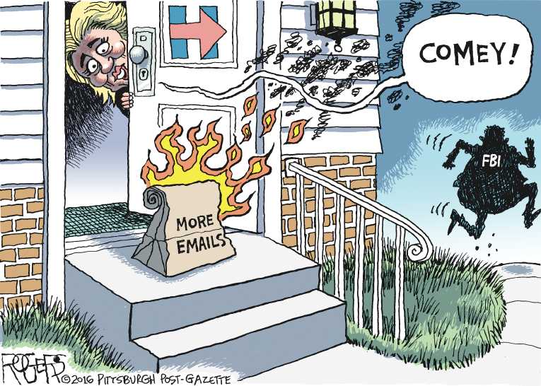 Political/Editorial Cartoon by Rob Rogers, The Pittsburgh Post-Gazette on Hillary Under Fire