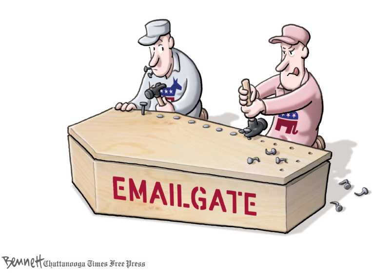 Political/Editorial Cartoon by Clay Bennett, Chattanooga Times Free Press on Hillary Under Fire