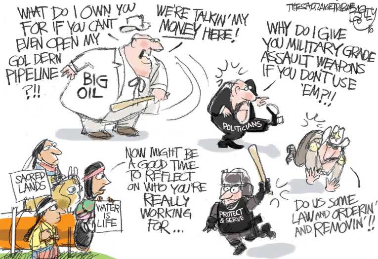 Political/Editorial Cartoon by Pat Bagley, Salt Lake Tribune on Pipeline Battle Rages