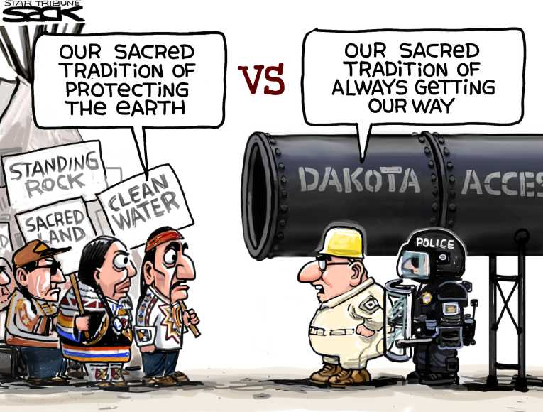 Political/Editorial Cartoon by Steve Sack, Minneapolis Star Tribune on Pipeline Battle Rages