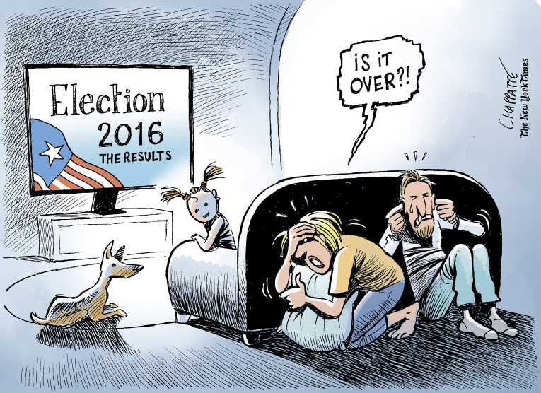 Political/Editorial Cartoon by Patrick Chappatte, International Herald Tribune on Too Close to Call Early