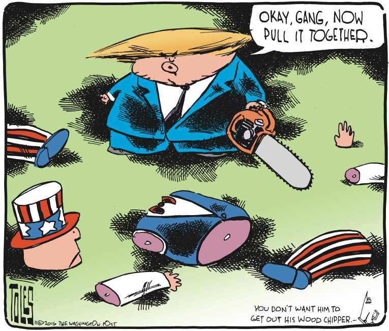 Political/Editorial Cartoon by Tom Toles, Washington Post on Trump Defeats Clinton