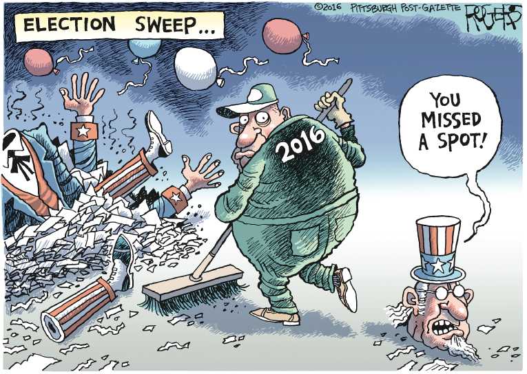 Political/Editorial Cartoon by Rob Rogers, The Pittsburgh Post-Gazette on Trump Defeats Clinton