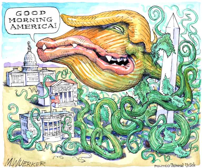 Political/Editorial Cartoon by Matt Wuerker, Politico on Trump Defeats Clinton
