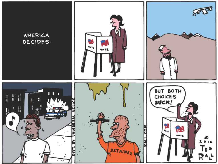 Political/Editorial Cartoon by Ted Rall on Race Extremely Tight