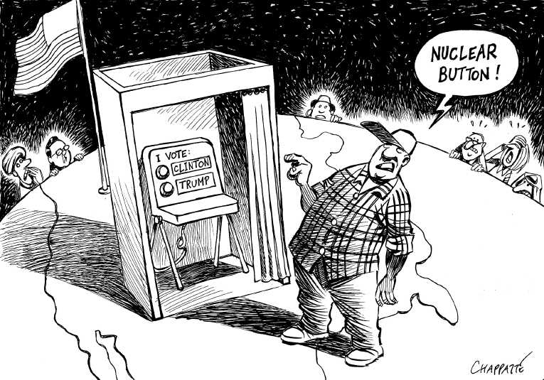 Political/Editorial Cartoon by Patrick Chappatte, International Herald Tribune on Race Extremely Tight