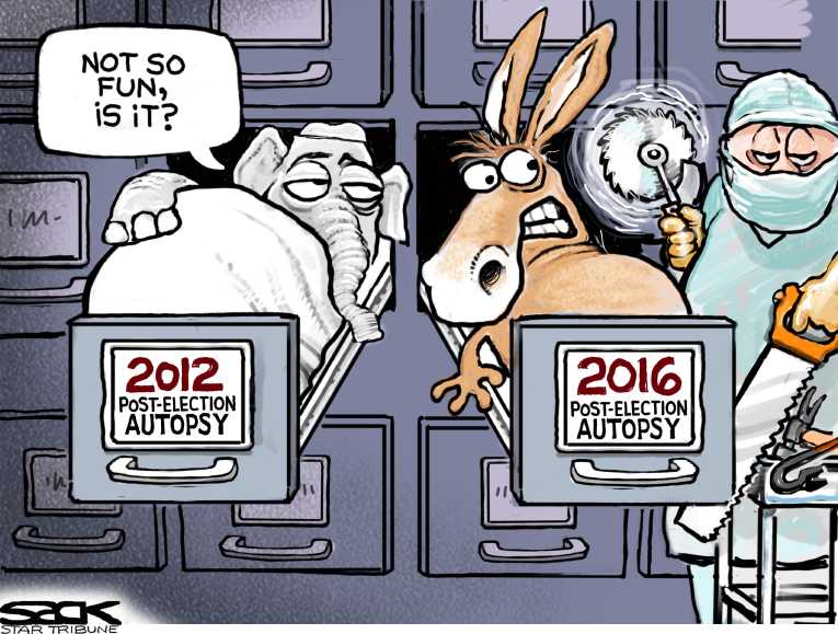 Political/Editorial Cartoon by Steve Sack, Minneapolis Star Tribune on Democratic Party Reeling