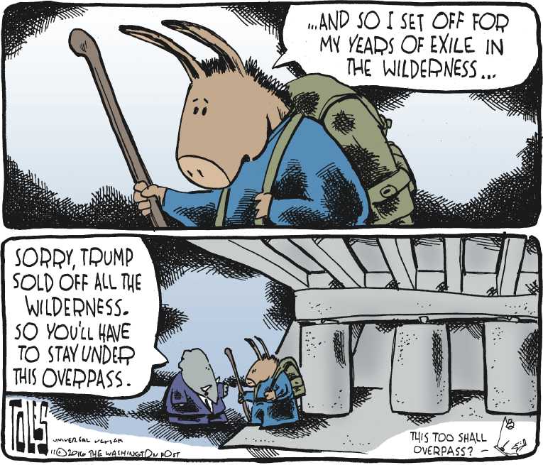 Political/Editorial Cartoon by Tom Toles, Washington Post on Democratic Party Reeling