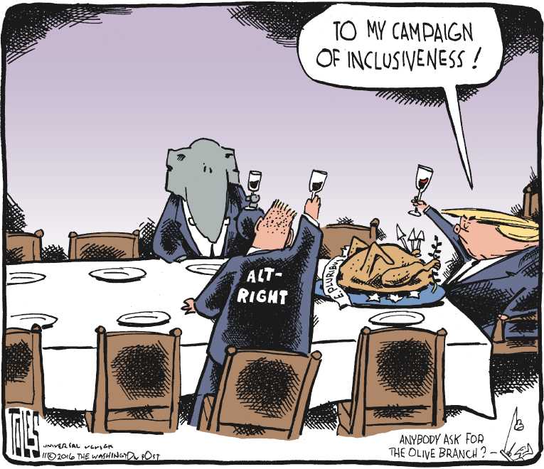 Political/Editorial Cartoon by Tom Toles, Washington Post on Dinner Conversations to Be Lively
