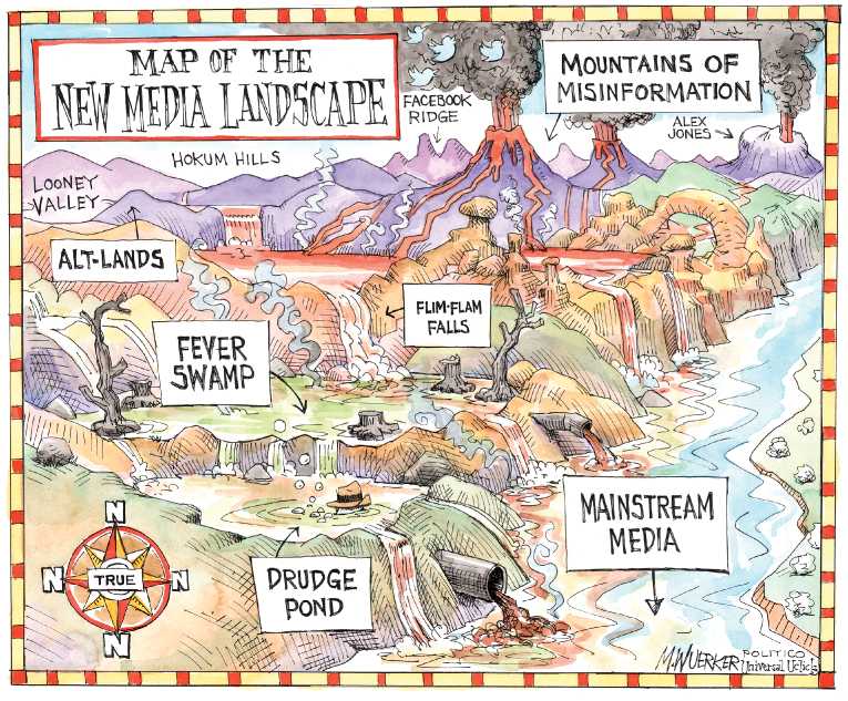 Political/Editorial Cartoon by Matt Wuerker, Politico on Information Landscape Changing