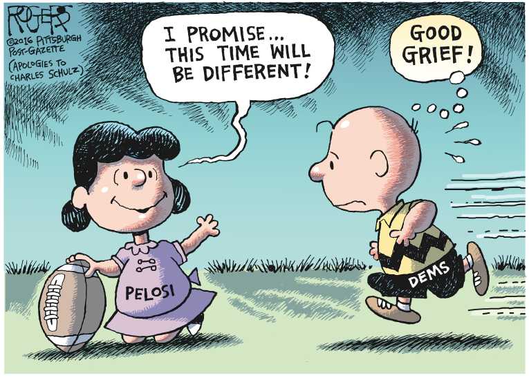 Political/Editorial Cartoon by Rob Rogers, The Pittsburgh Post-Gazette on Dems Stay the Course