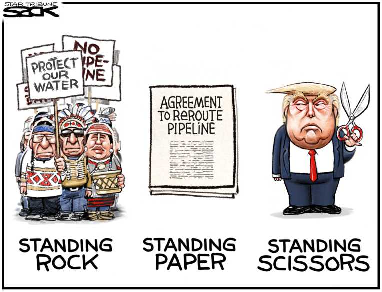 Political/Editorial Cartoon by Steve Sack, Minneapolis Star Tribune on Radicals Win at Standing Rock