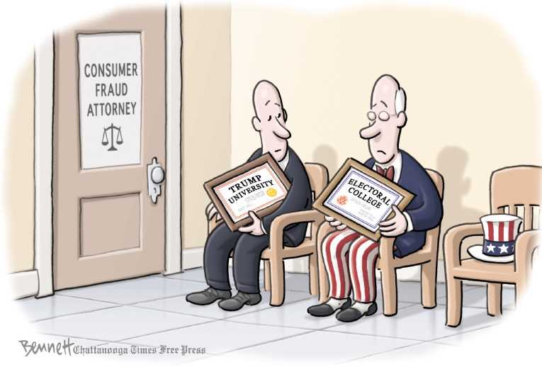 Political/Editorial Cartoon by Clay Bennett, Chattanooga Times Free Press on Clinton, Dems Still Shocked by Loss