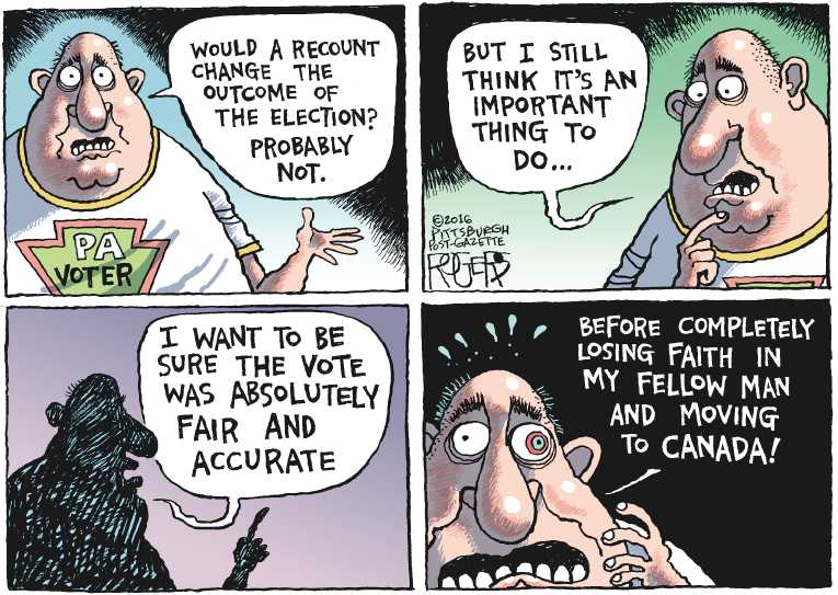 Political/Editorial Cartoon by Rob Rogers, The Pittsburgh Post-Gazette on Clinton, Dems Still Shocked by Loss
